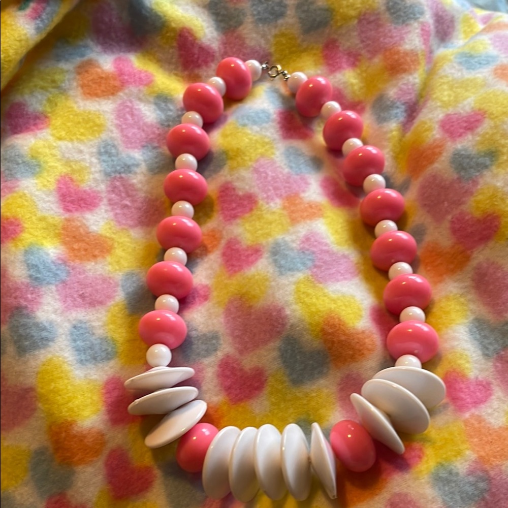 Vintage Pink and White Beaded Necklace